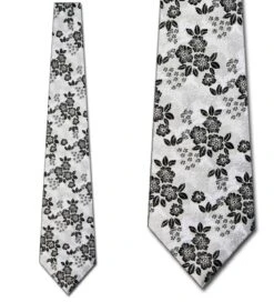 Black And White Floral - Fancy Woven Ties Neckties