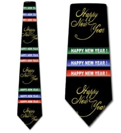 Happy New Year Stripes Black Ties Neckties