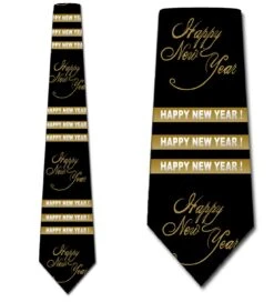 Happy New Year Gold Stripes Black Ties Neckties
