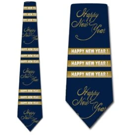 Happy New Year Gold Stripes Navy Ties Neckties