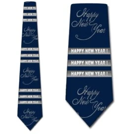 Happy New Year Silver Stripes Navy Ties Neckties