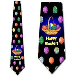 Easter Basket - Happy Easter (Black) Ties Neckties