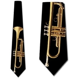Brass Trumpet On Black Ties Neckties