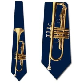Brass Trumpet On Navy Ties Neckties