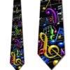Musical Notes And Staff - Multi On Black Ties Neckties