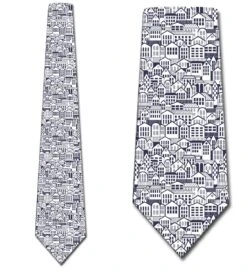 Buildings Allover - Navy Ties Neckties