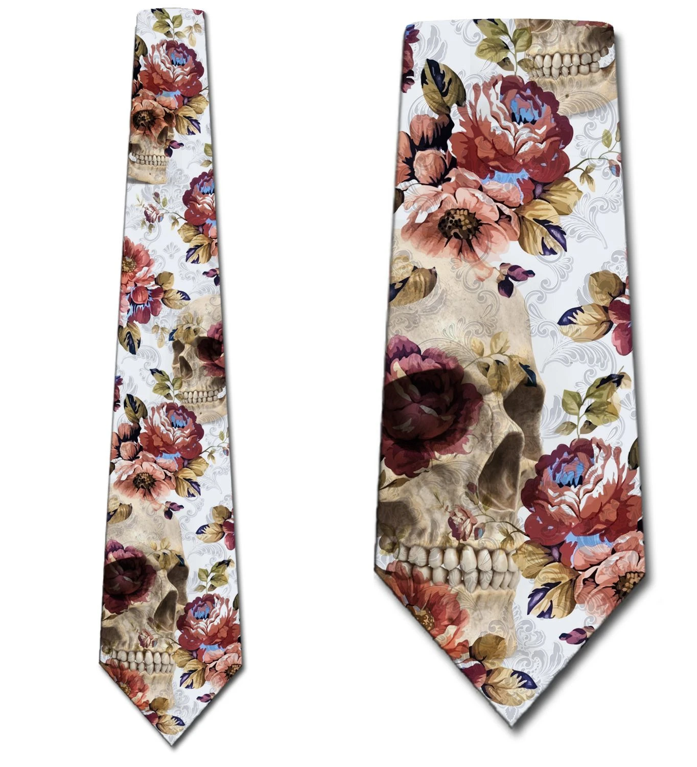 Flower Skulls - Light Ties Neckties 3 Flower Skulls - Light Ties Neckties