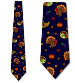 Thanksgiving Pattern - Navy Ties Neckties