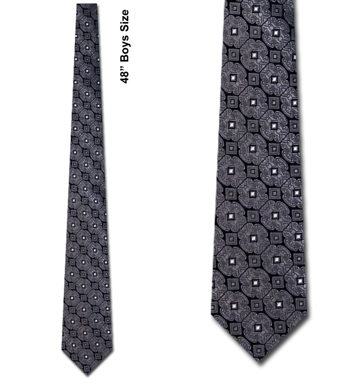 Boys Silk Gray Gothic Print On Black Ties Neckties 3 Boys Silk Gray Gothic Print On Black Ties Neckties