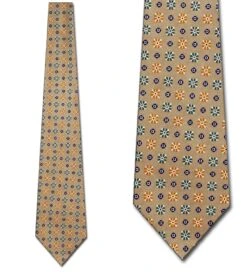 Blocked Floral Print On Tan Ties Neckties