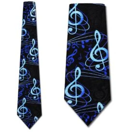 Blue Clef Notes (Black) Ties Neckties