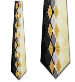Gold And Black Abstract Diamond Print Ties Neckties