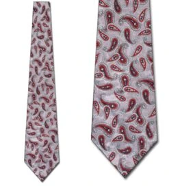 Henri Christian Red Paisley On Silver Ties Neckties