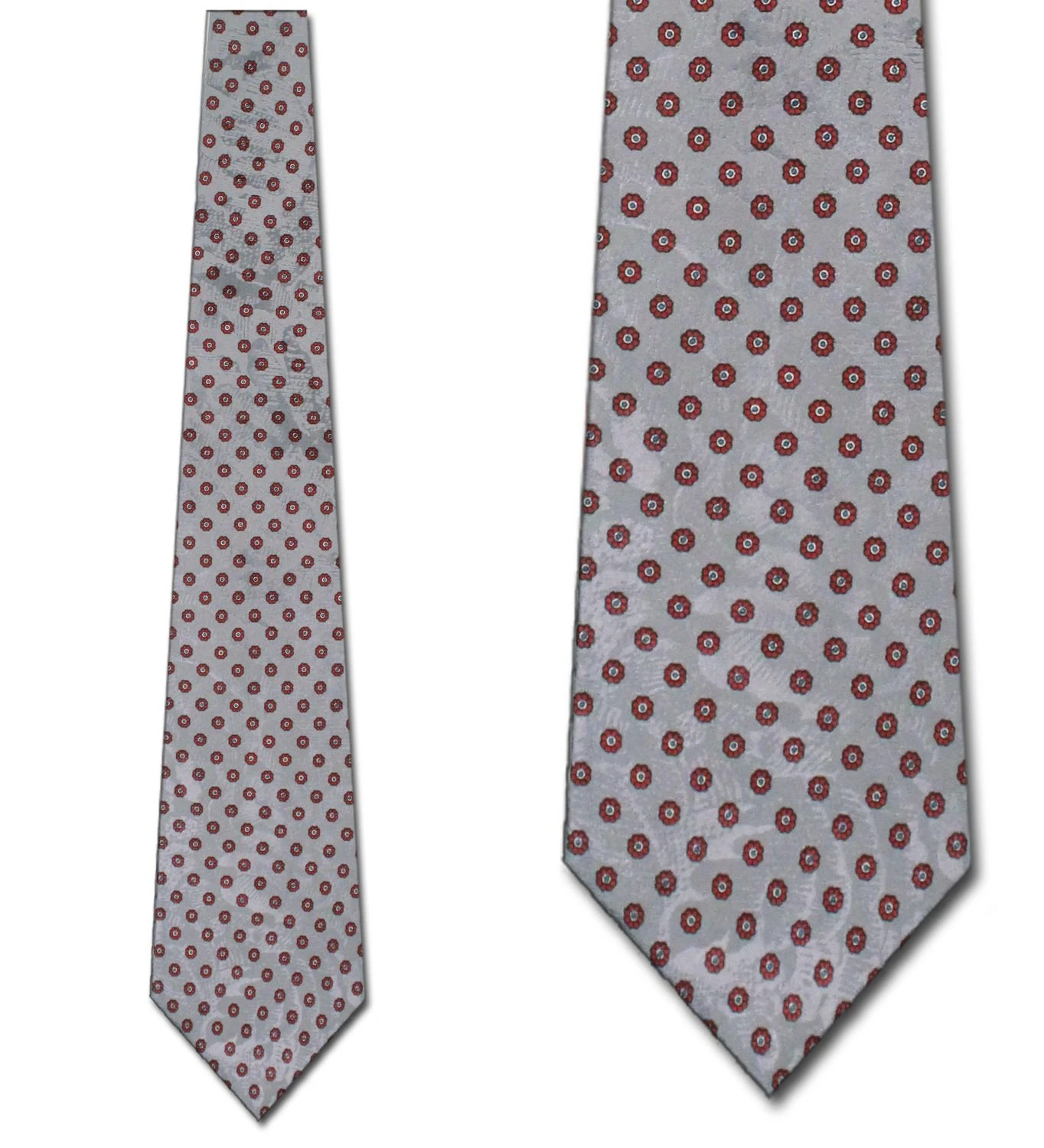 HC - Red Flowers On Silver Ties Neckties 3 HC - Red Flowers On Silver Ties Neckties